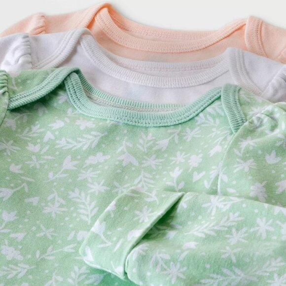 Cloud Island Baby Girls' 3pk Go & Grow Long Sleeve Bodysuit Multicolor 0-6M - Picture 2 of 6